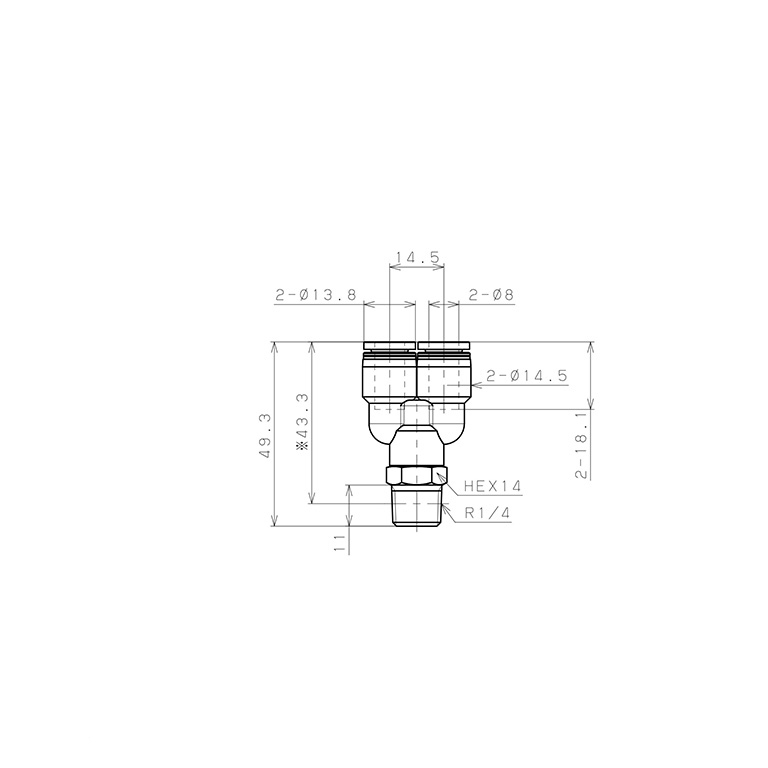 Đầu Nối Nhanh Khí Nén Dạng Chữ Y Ren Ngoài Pisco PX8-02-UC_drawing