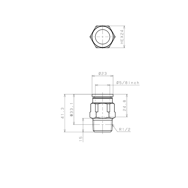 Đầu Nối Nhanh Khí Nén Dạng Thẳng Thân Lục Giác Ren Ngoài Pisco PC5/8-04-C_drawing