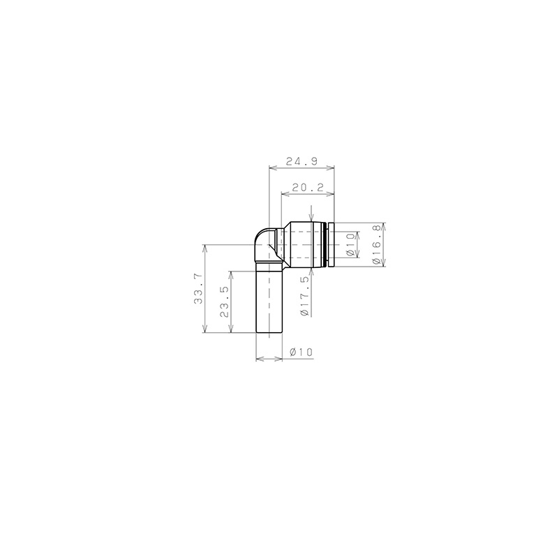 Đầu Nối Nhanh Khí Nén Giữa Ống Khí Và Fitting Dạng Cong 90° Pisco PLJ10W_drawing