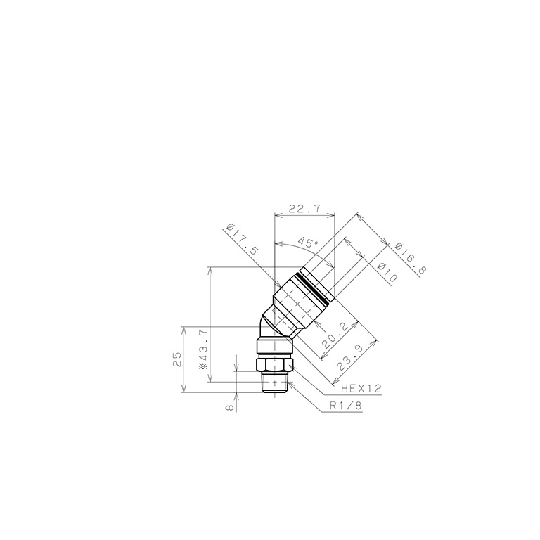 Đầu Nối Nhanh Khí Nén Dạng Cong 45° Ren Ngoài Pisco PLH10-01W_drawing