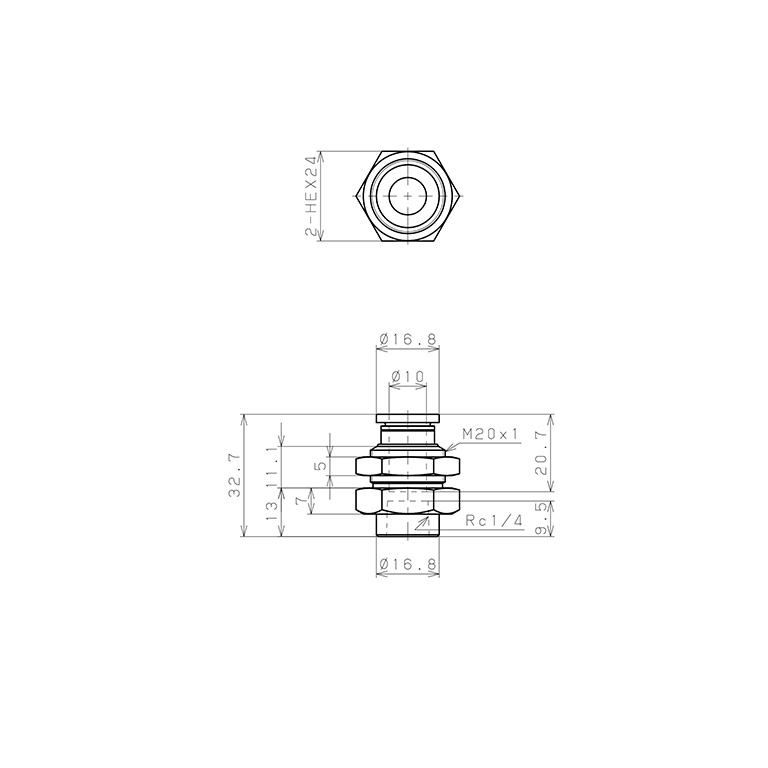 Đầu Nối Nhanh Khí Nén Dạng Thẳng Ren Trong Ngoài Pisco PMF10-02W_drawing