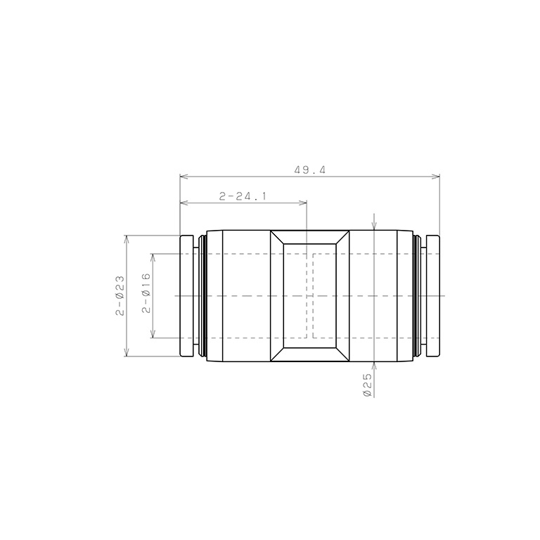 Đầu Nối Nhanh Khí Nén Dạng Thẳng Pisco PU16-C_drawing