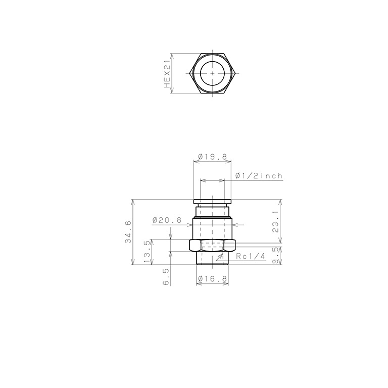 Đầu Nối Nhanh Khí Nén Dạng Thẳng Ren Trong Pisco PCF1/2-02_drawing