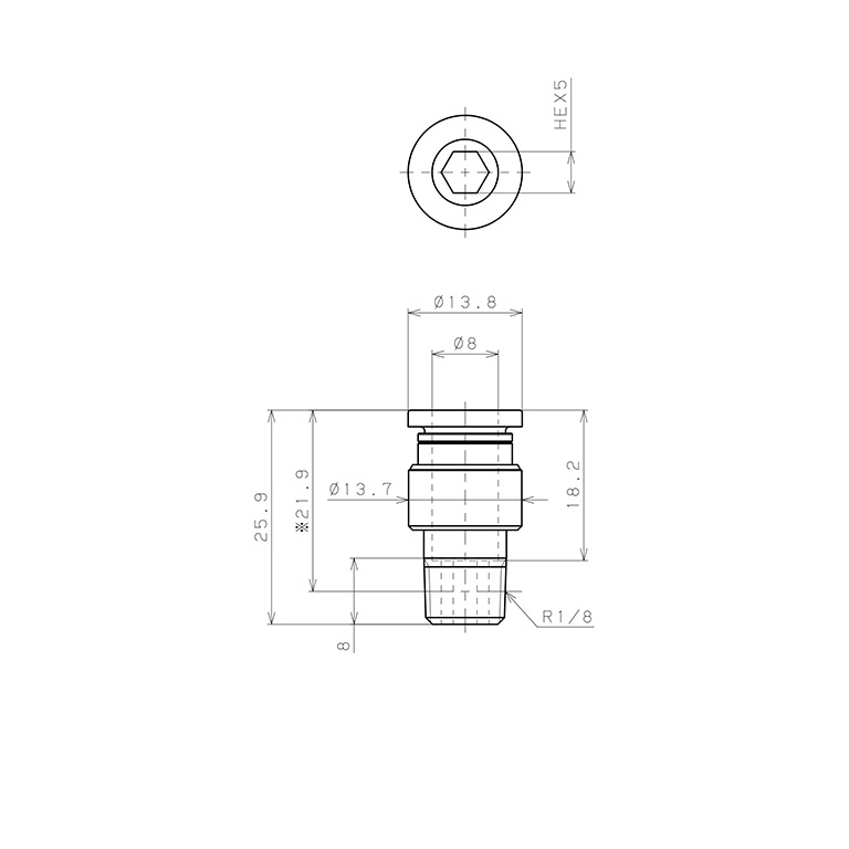 Đầu Nối Nhanh Khí Nén Dạng Thẳng Ren Ngoài Pisco POC8-01-C_drawing