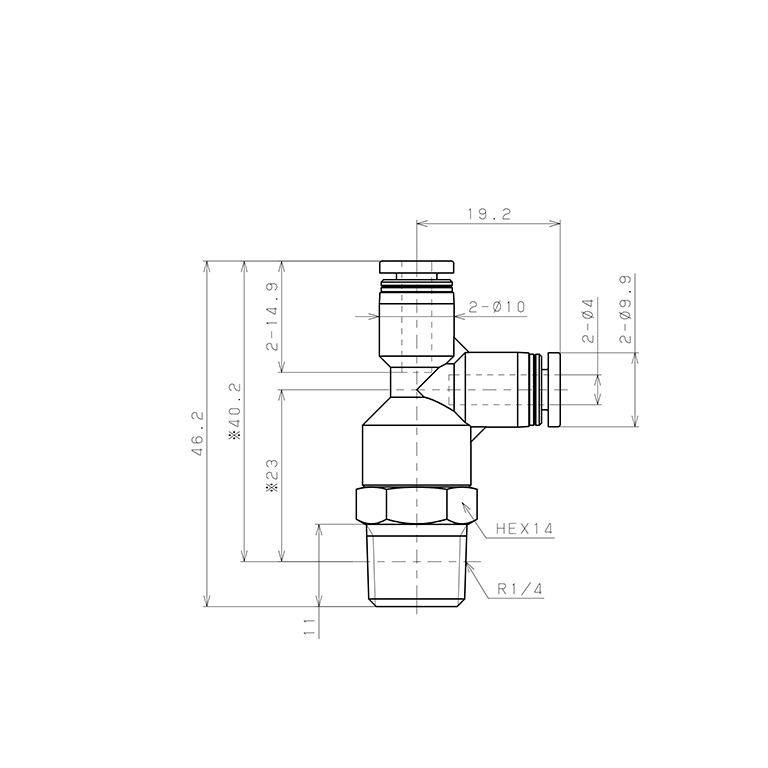 Đầu Nối Nhanh Khí Nén Dạng Chữ T Ren Ngoài Pisco PD4-02_drawing