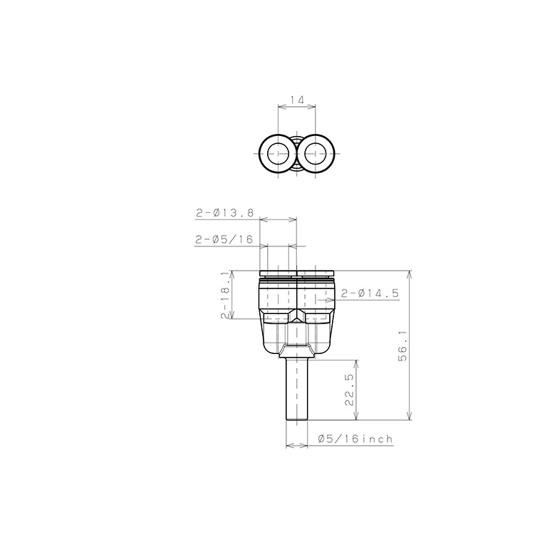 Đầu Nối Nhanh Khí Nén Giữa Ống Khí Và Fitting Dạng Chữ Y Pisco PYJ5/16-C_drawing