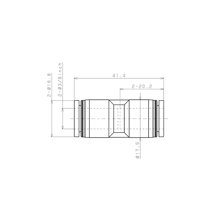 Đầu Nối Nhanh Khí Nén Dạng Thẳng Pisco PU3/8_drawing