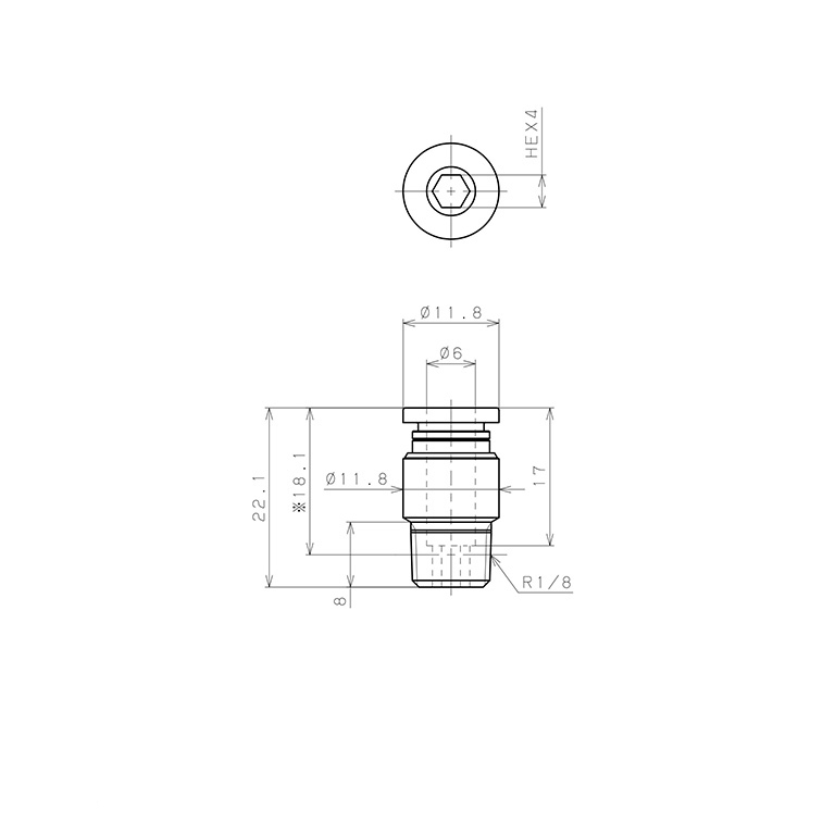 Đầu Nối Nhanh Khí Nén Dạng Thẳng Ren Ngoài Pisco POC6-01W-C_drawing