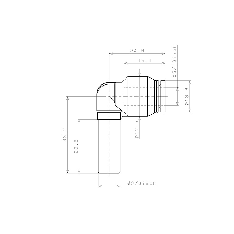Đầu Nối Nhanh Khí Nén Giữa Ống Khí Và Fitting Dạng Nối Giảm Cong 90° Pisco PLGJ3/8-5/16_drawing