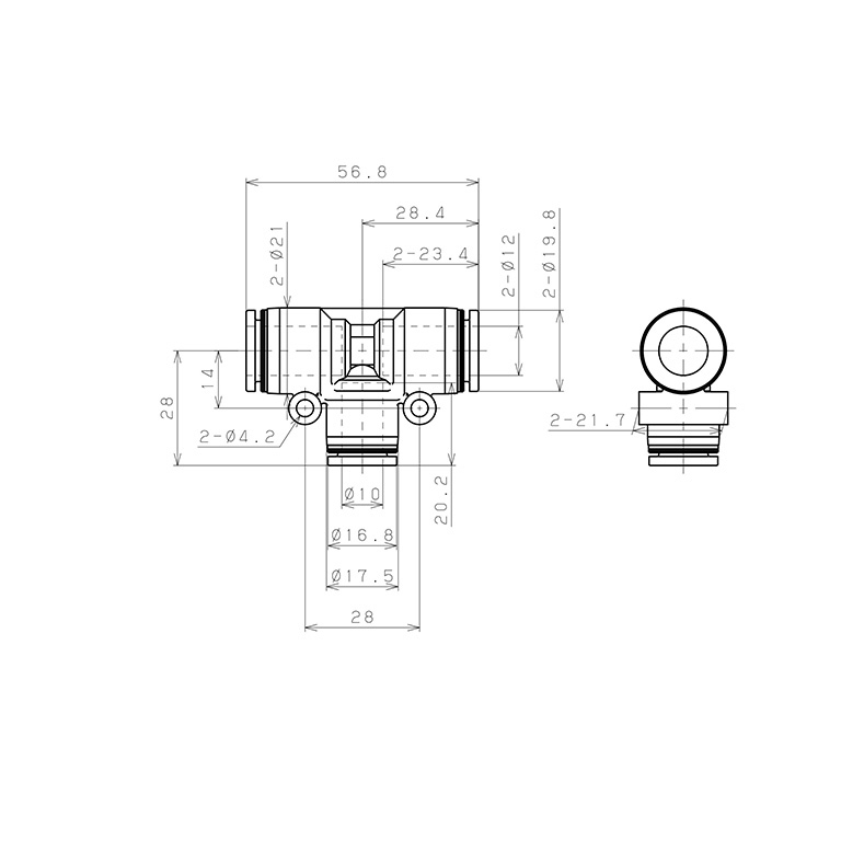 Đầu Nối Nhanh Khí Nén Chữ T Dạng Nối Giảm Pisco PEG12-10-C_drawing