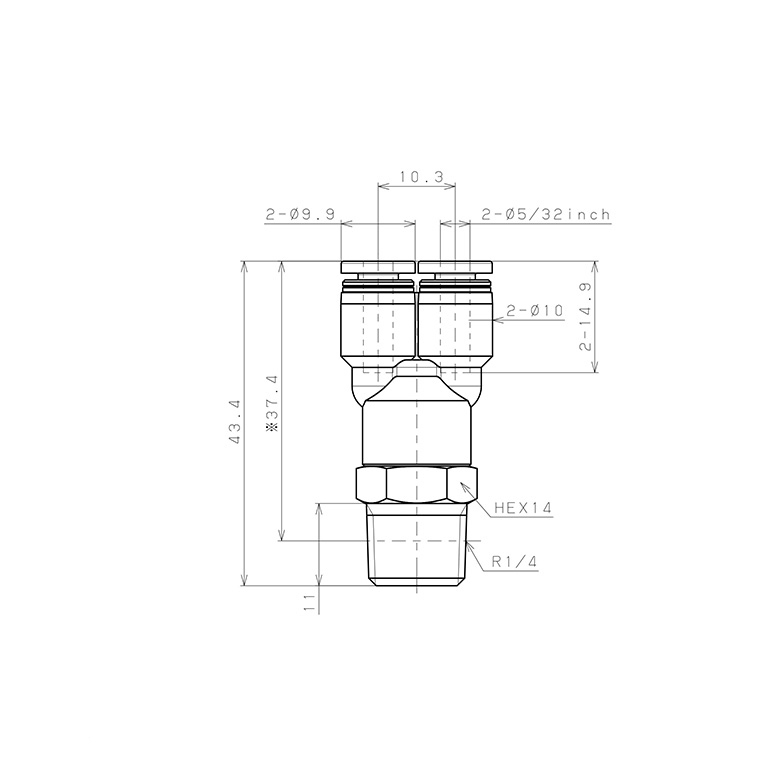 Đầu Nối Nhanh Khí Nén Dạng Chữ Y Ren Ngoài Pisco PX5/32-02-C_drawing
