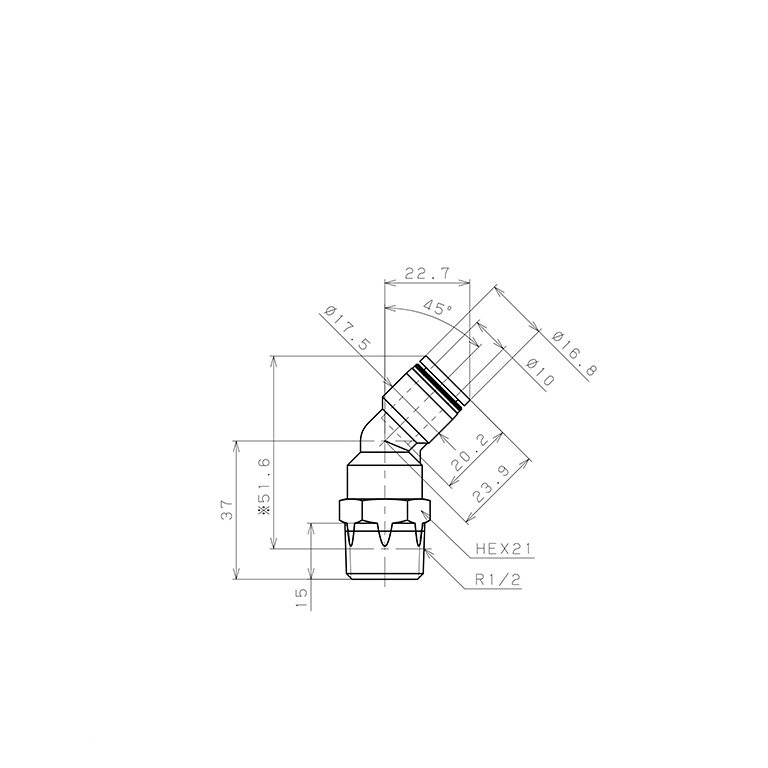 Đầu Nối Nhanh Khí Nén Dạng Cong 45° Ren Ngoài Pisco PLH10-04_drawing