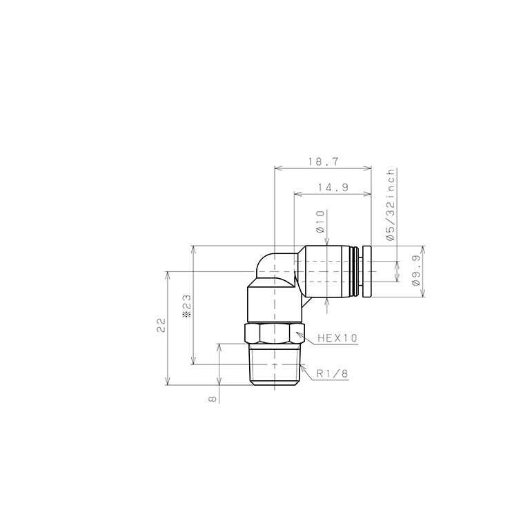 Đầu Nối Nhanh Khí Nén Dạng Cong 90° Ren Ngoài Pisco PL5/32-01-C_drawing