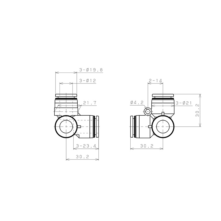 Đầu Nối Nhanh Khí Nén Chạc Ba 90° Pisco PVU12W_drawing