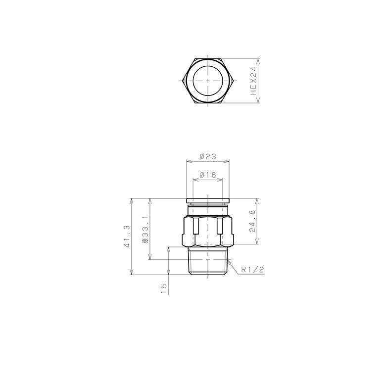 Đầu Nối Nhanh Khí Nén Dạng Thẳng Thân Lục Giác Ren Ngoài Pisco PC16-04-C_drawing