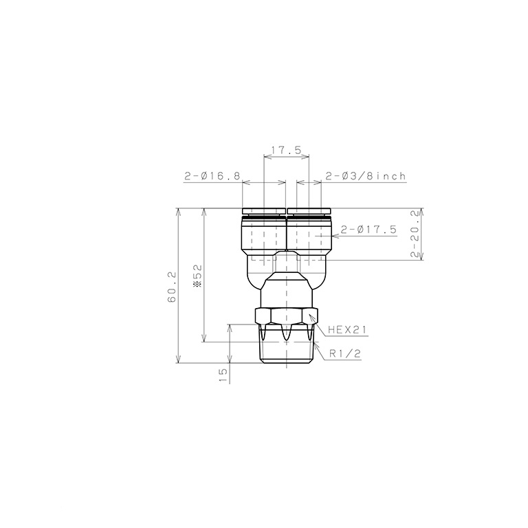 Đầu Nối Nhanh Khí Nén Dạng Chữ Y Ren Ngoài Pisco PX3/8-04_drawing