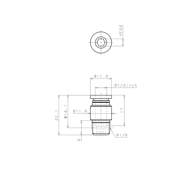 Đầu Nối Nhanh Khí Nén Dạng Thẳng Ren Ngoài Pisco POC1/4-01-C_drawing