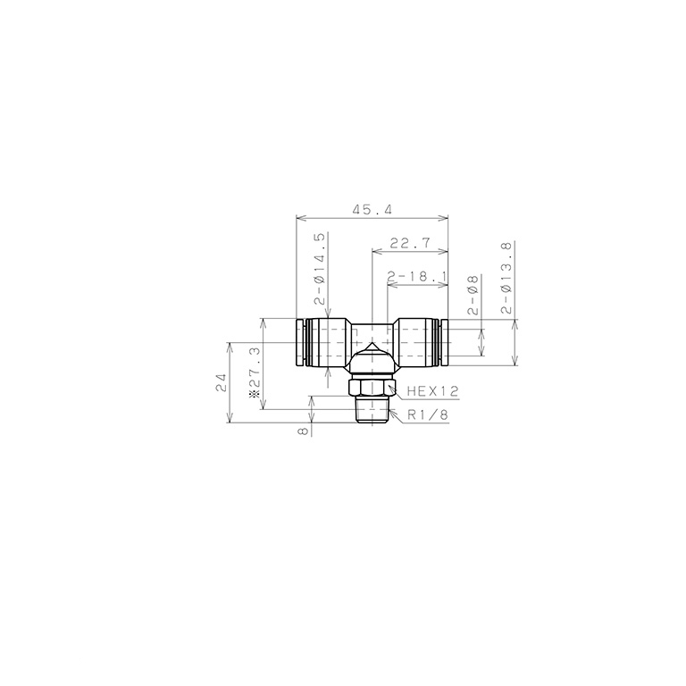 Đầu Nối Nhanh Khí Nén Dạng Chữ T Ren Ngoài Pisco PB8-01-C_drawing