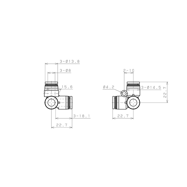 Đầu Nối Nhanh Khí Nén Chạc Ba 90° Pisco PVU8_drawing