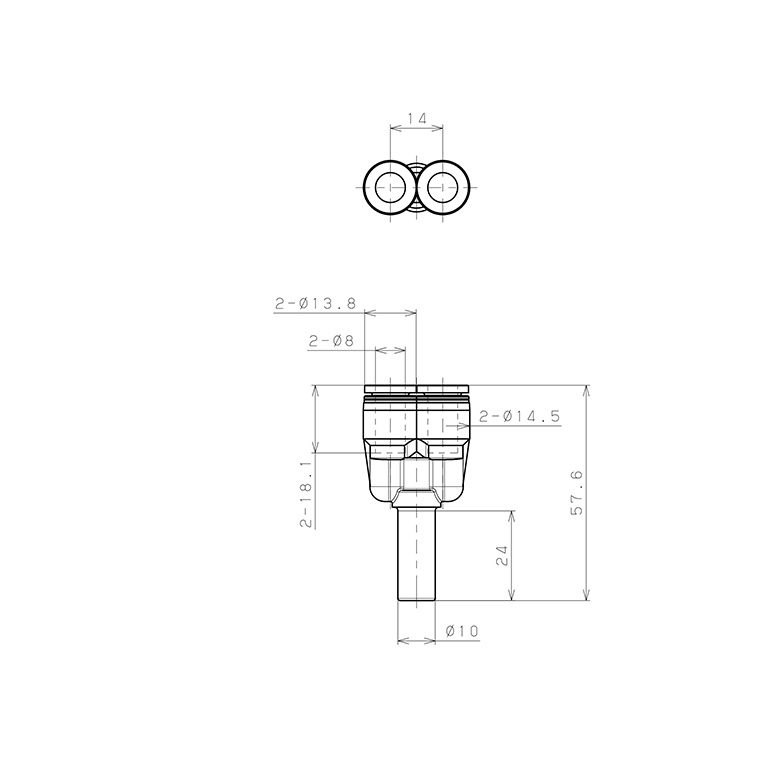 Đầu Nối Nhanh Khí Nén Giữa Ống Khí Và Fitting Dạng Nối Giảm Chữ Y Pisco PWJ10-8_drawing