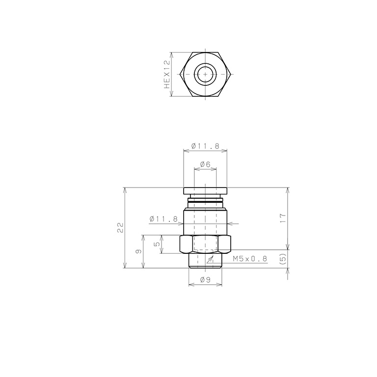 Đầu Nối Nhanh Khí Nén Dạng Thẳng Ren Trong Pisco PCF6-M5-UC_drawing