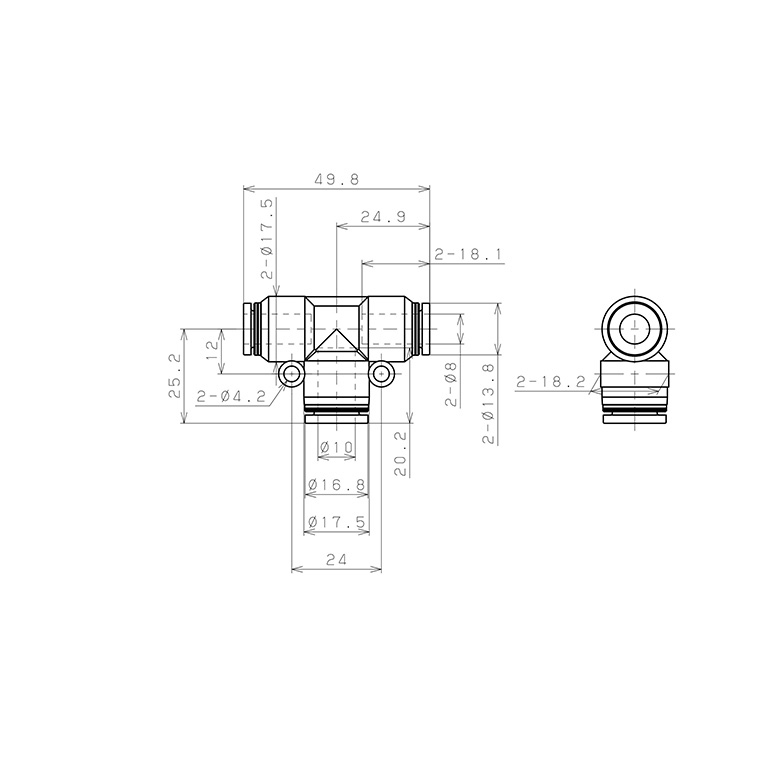 Đầu Nối Nhanh Khí Nén Chữ T Dạng Nối Giảm Pisco PEG8-10W-C_drawing