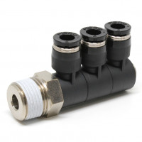 Đầu Nối Nhanh Khí Nén Ba Nhánh Cong 90° Thân Lục Giác Trụ Ren Ngoài Pisco PHT6-03