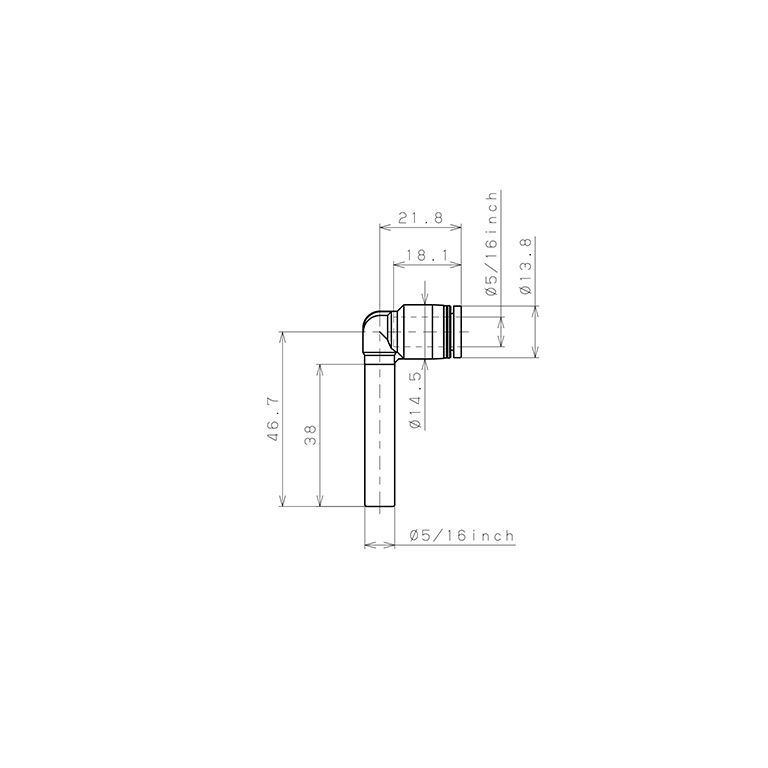 Đầu Nối Nhanh Khí Nén Giữa Ống Khí Và Fitting Dạng Cong 90° (Dài) Pisco PLLJ5/16_drawing
