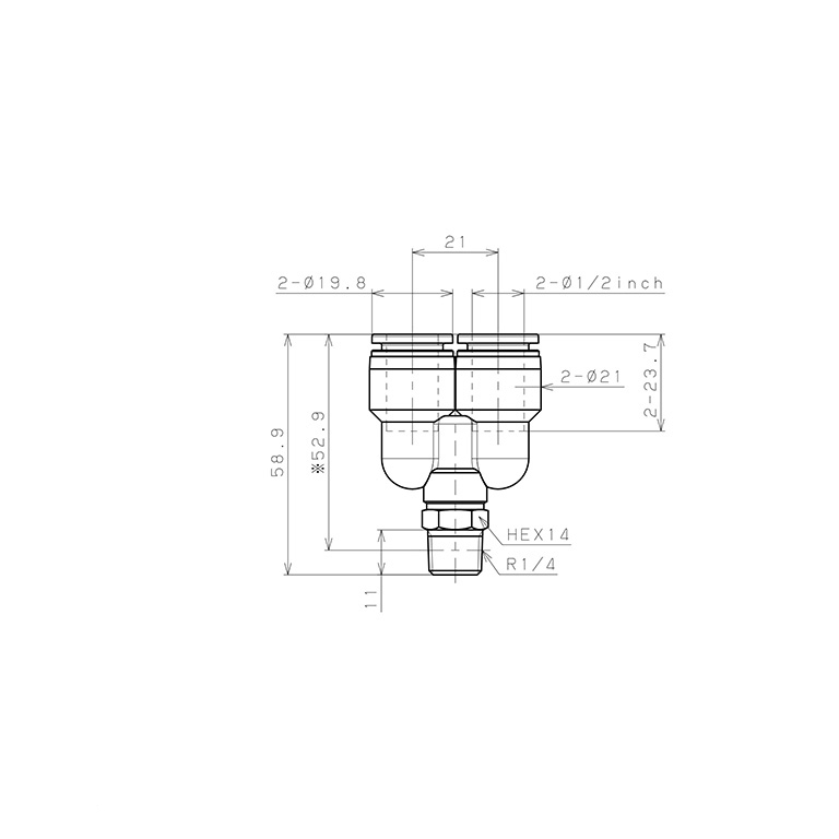 Đầu Nối Nhanh Khí Nén Dạng Chữ Y Ren Ngoài Pisco PX1/2-02-C_drawing
