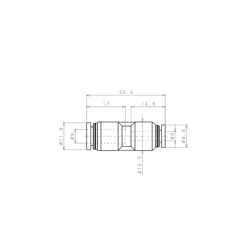 Đầu Nối Nhanh Khí Nén Dạng Nối Giẩm Pisco PG6-4-C_drawing