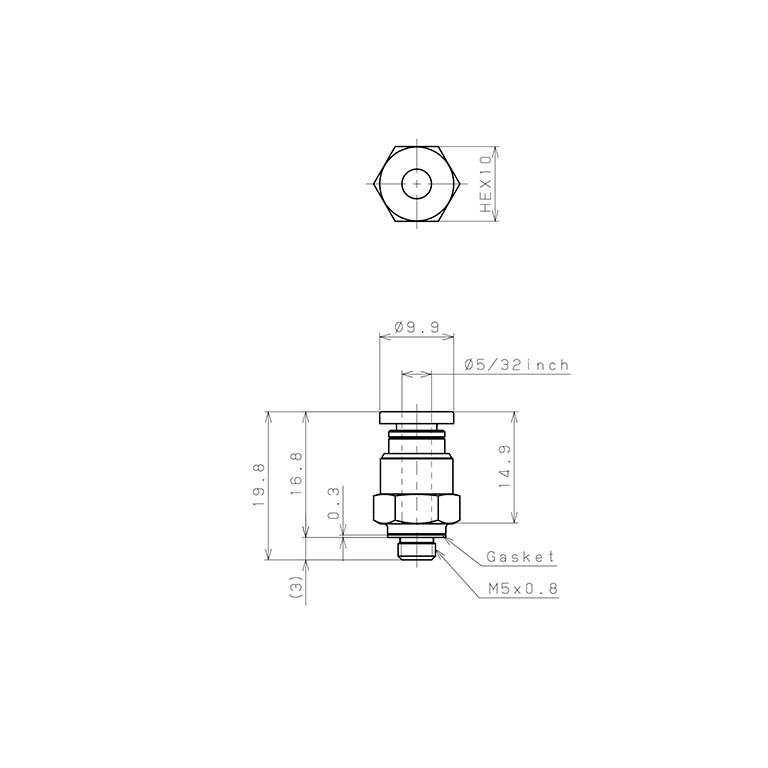 Đầu Nối Nhanh Khí Nén Dạng Thẳng Thân Lục Giác Ren Ngoài Pisco PC5/32-M5-C_drawing