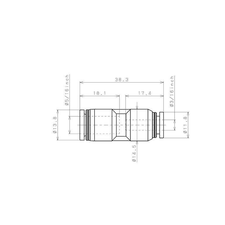 Đầu Nối Nhanh Khí Nén Dạng Nối Giẩm Pisco PG5/16-3/16_drawing
