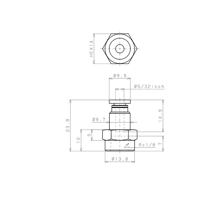 Đầu Nối Nhanh Khí Nén Dạng Thẳng Ren Trong Pisco PCF5/32-01-C_drawing