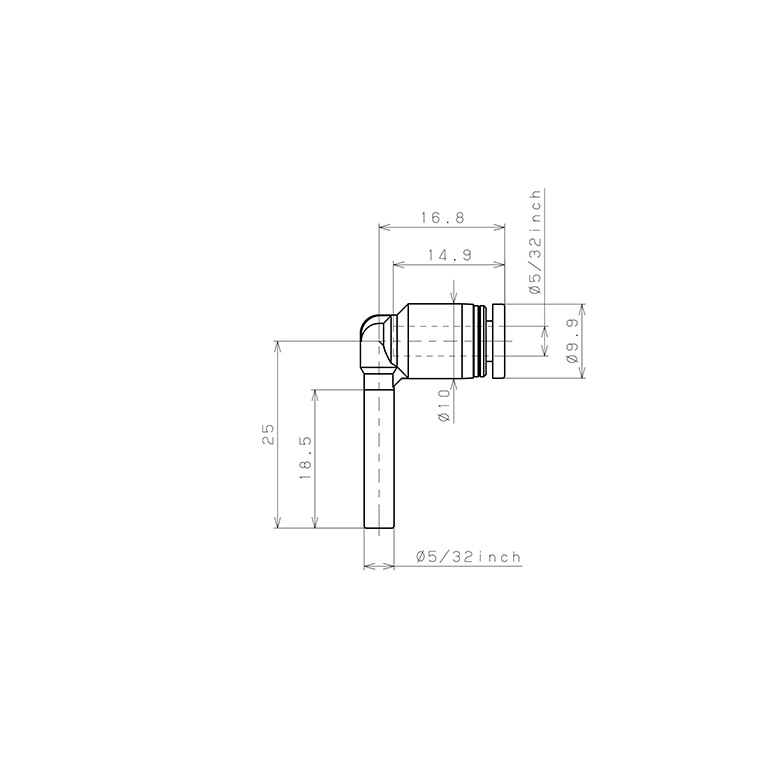 Đầu Nối Nhanh Khí Nén Giữa Ống Khí Và Fitting Dạng Cong 90° Pisco PLJ5/32_drawing