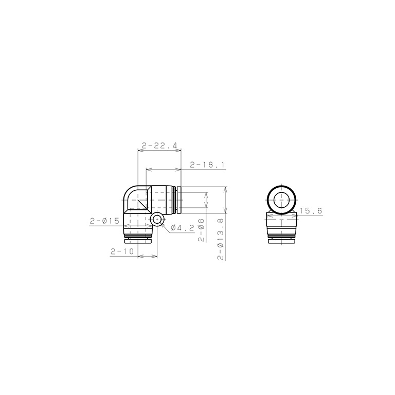 Đầu Nối Nhanh Khí Nén Cong 90° Pisco PV8-C_drawing