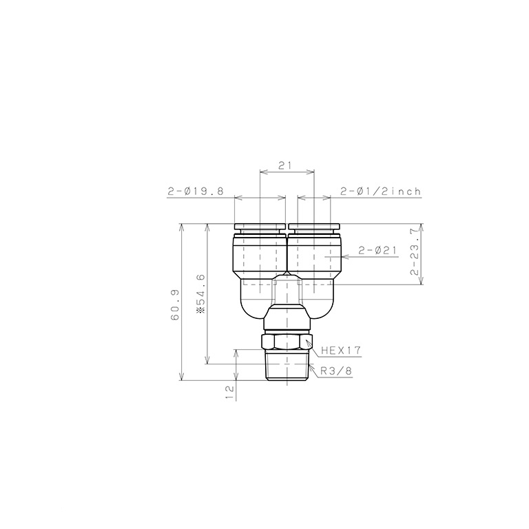 Đầu Nối Nhanh Khí Nén Dạng Chữ Y Ren Ngoài Pisco PX1/2-03_drawing