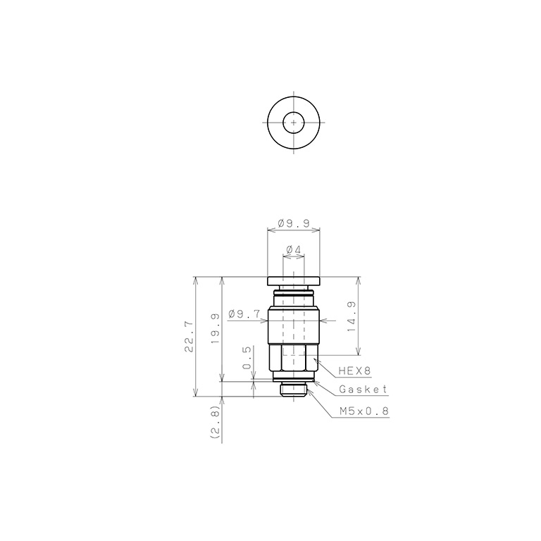 Đầu Nối Nhanh Khí Nén Dạng Thẳng Thân Lục Giác Ren Ngoài Pisco PC4-M50_drawing