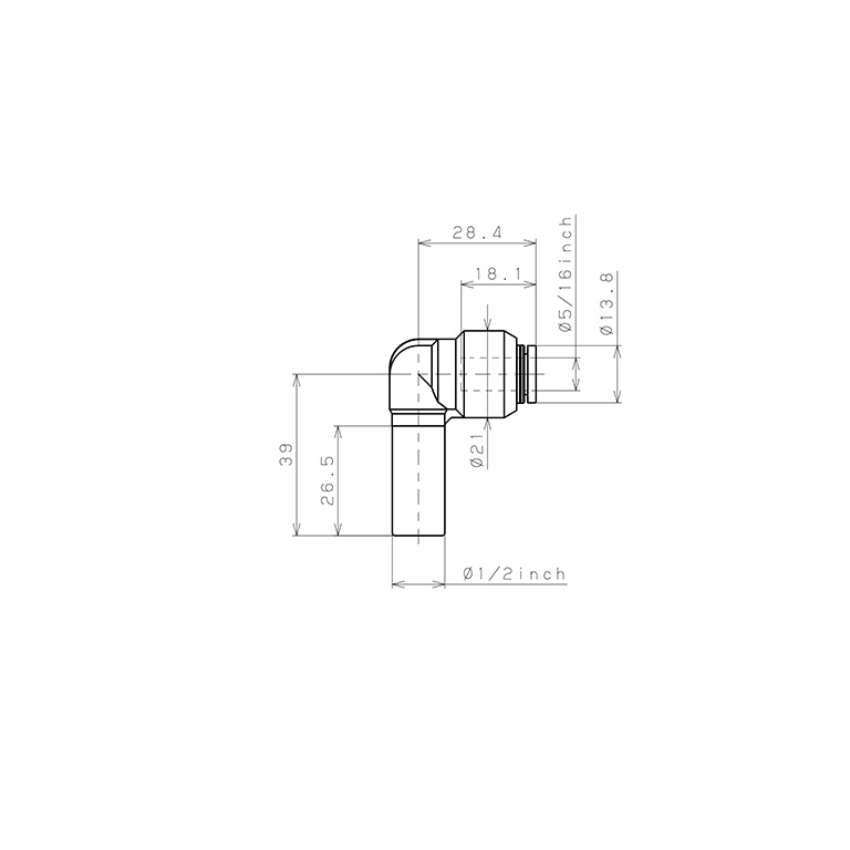 Đầu Nối Nhanh Khí Nén Giữa Ống Khí Và Fitting Dạng Nối Giảm Cong 90° Pisco PLGJ1/2-5/16_drawing