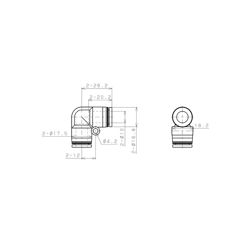Đầu Nối Nhanh Khí Nén Cong 90° Pisco PV10-C_drawing