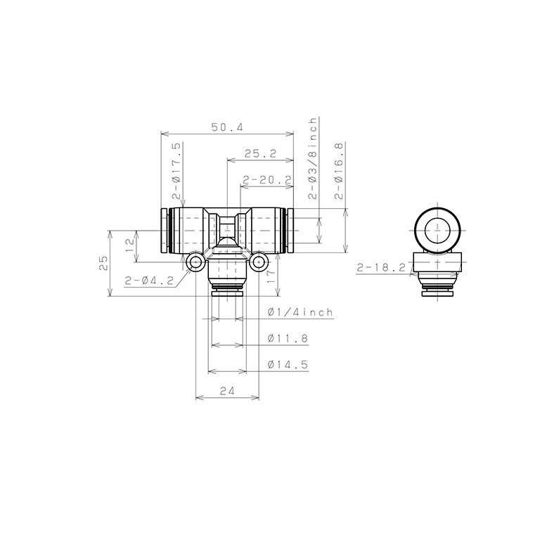 Đầu Nối Nhanh Khí Nén Chữ T Dạng Nối Giảm Pisco PEG3/8-1/4_drawing