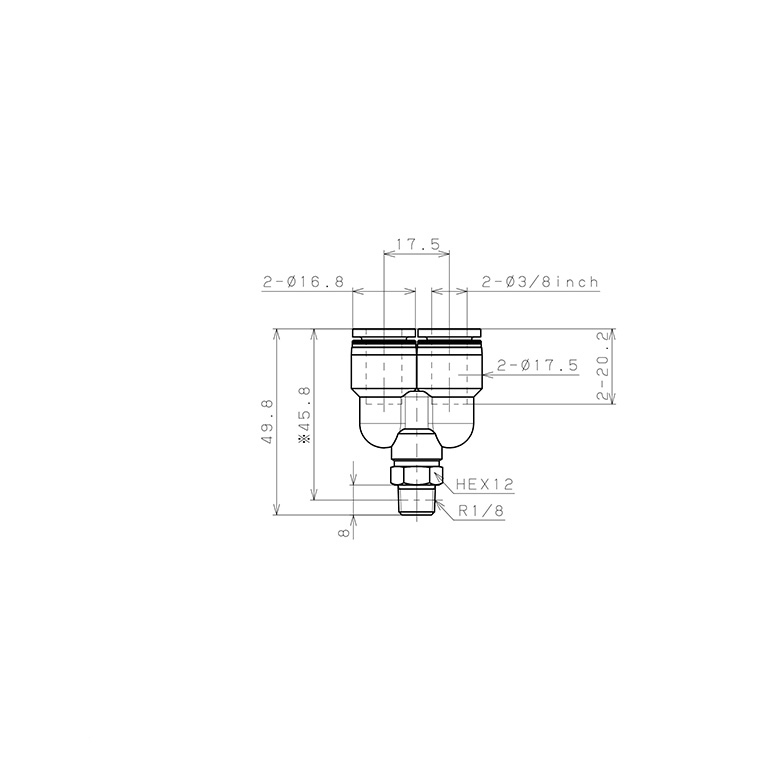 Đầu Nối Nhanh Khí Nén Dạng Chữ Y Ren Ngoài Pisco PX3/8-01-C_drawing