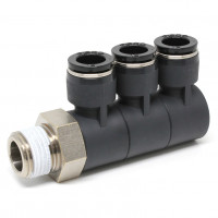 Đầu Nối Nhanh Khí Nén Ba Nhánh Cong 90° Thân Lục Giác Trụ Ren Ngoài Pisco PHT12-04