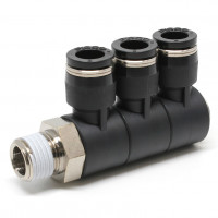 Đầu Nối Nhanh Khí Nén Ba Nhánh Cong 90° Thân Lục Giác Trụ Ren Ngoài Pisco PHT8-02