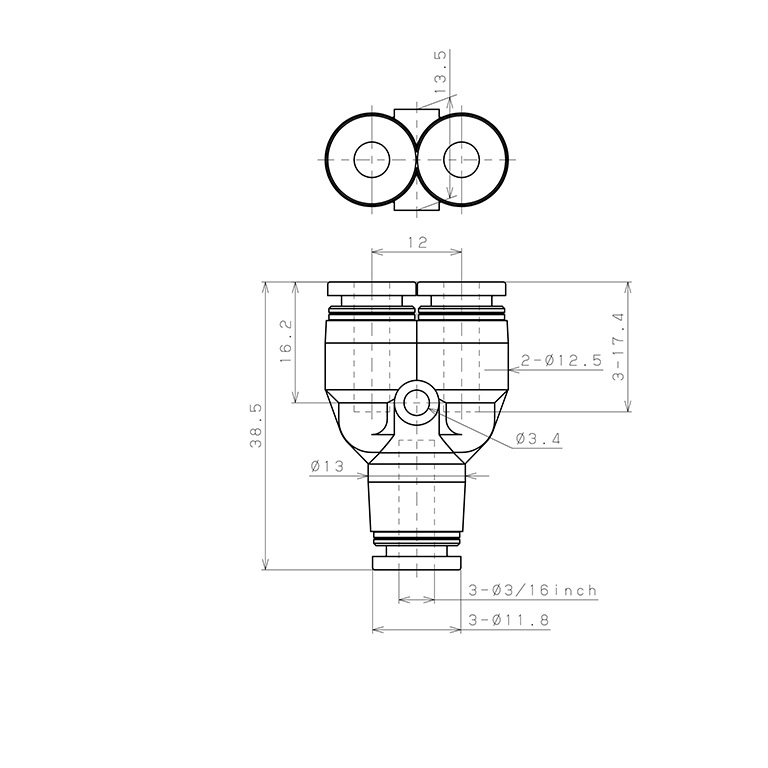 Đầu Nối Nhanh Khí Nén Chữ Y Pisco PY3/16-C_drawing