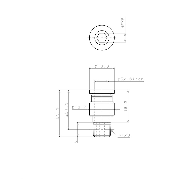 Đầu Nối Nhanh Khí Nén Dạng Thẳng Ren Ngoài Pisco POC5/16-01-C_drawing