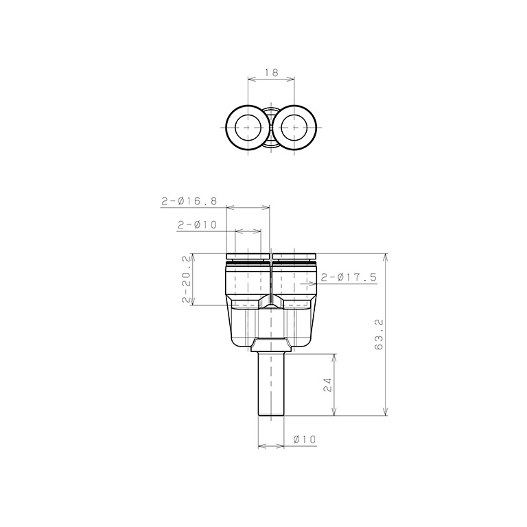 Đầu Nối Nhanh Khí Nén Giữa Ống Khí Và Fitting Dạng Chữ Y Pisco PYJ10_drawing