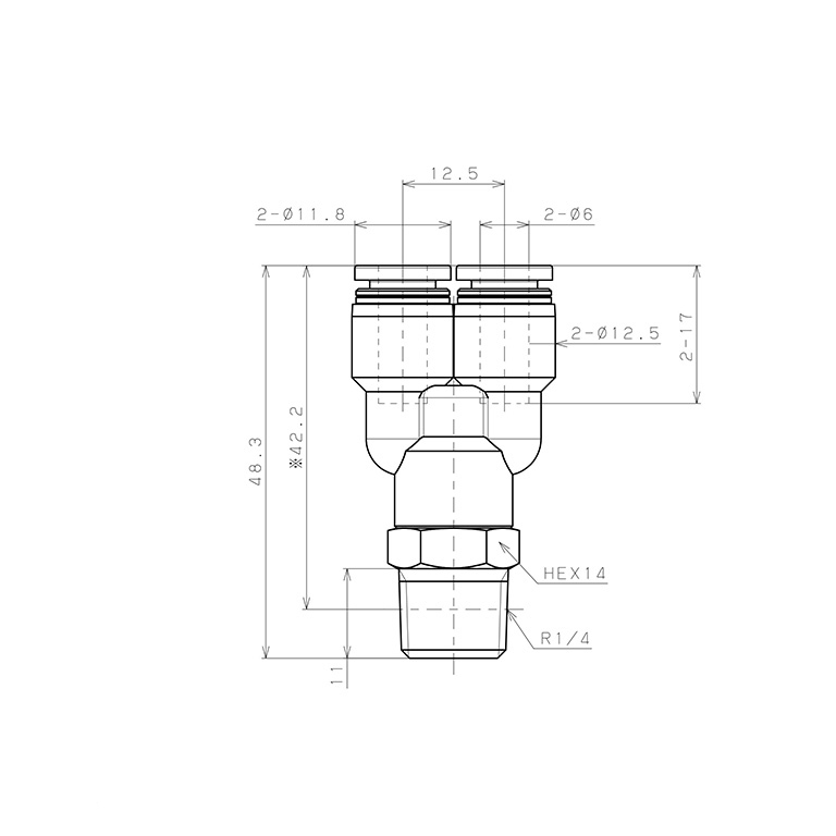 Đầu Nối Nhanh Khí Nén Dạng Chữ Y Ren Ngoài Pisco PX6-02W_drawing