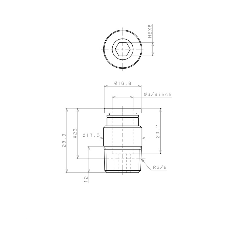 Đầu Nối Nhanh Khí Nén Dạng Thẳng Ren Ngoài Pisco POC3/8-03_drawing