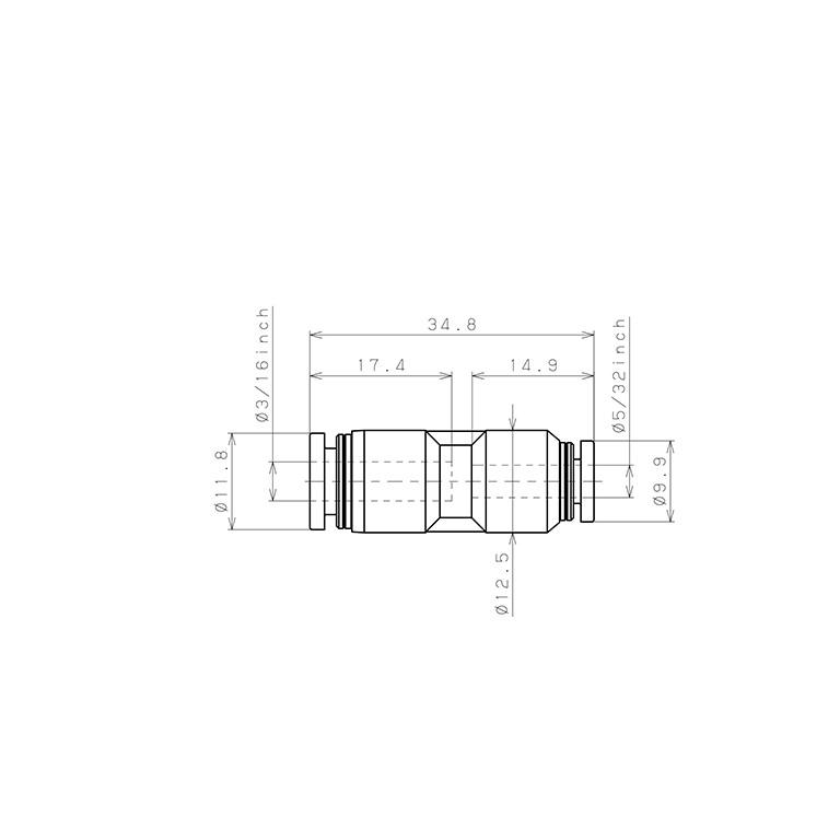 Đầu Nối Nhanh Khí Nén Dạng Nối Giẩm Pisco PG3/16-5/32-C_drawing