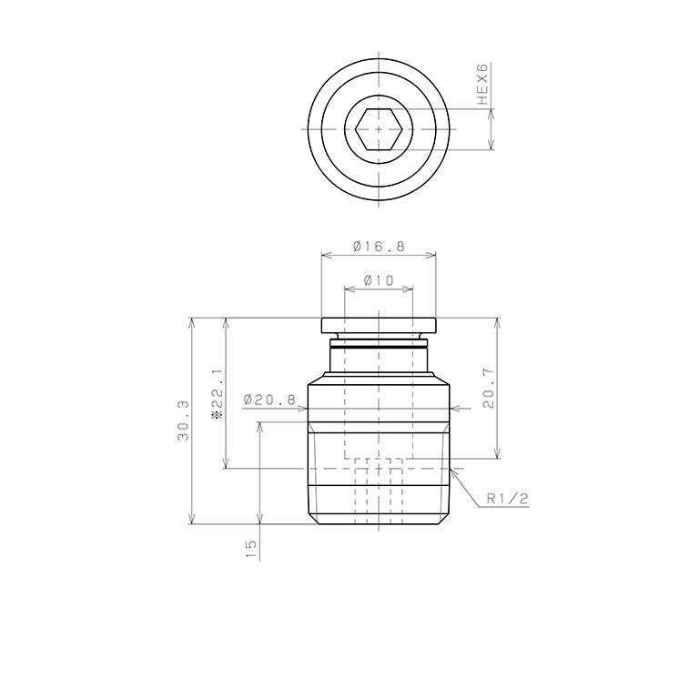 Đầu Nối Nhanh Khí Nén Dạng Thẳng Ren Ngoài Pisco POC10-04-C_drawing